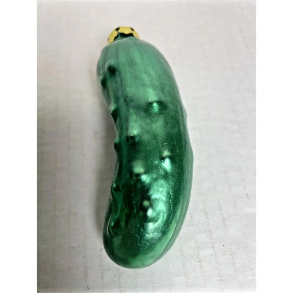 2 Vintage Hand Blown Glass Pickle Ornaments Christmas Holiday